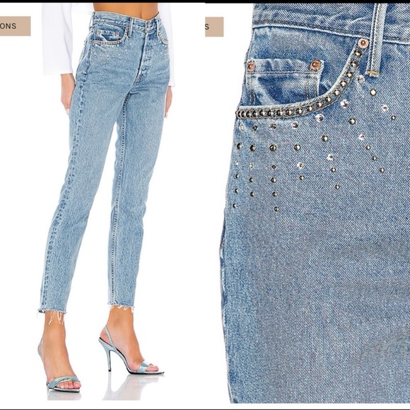 GRLFRND Karolina jeans in Glamrock new without tags studs & rhinestones diamonds - Picture 1 of 7